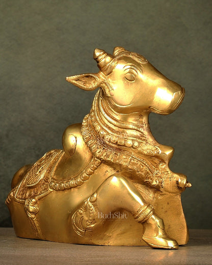 Beautiful Brass Nandi Statue with Intricate Carvings - Budhshiv.com