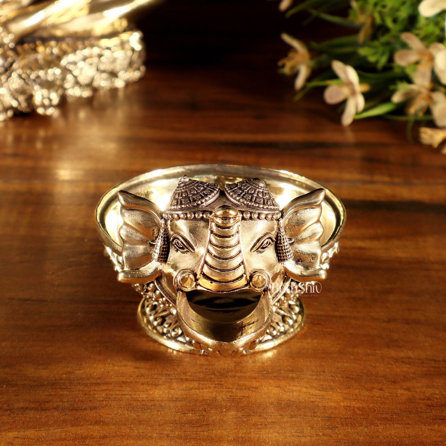 Beautiful Superfine Brass Elephant Face Design Diya – Intricate Carvings - Budhshiv.com
