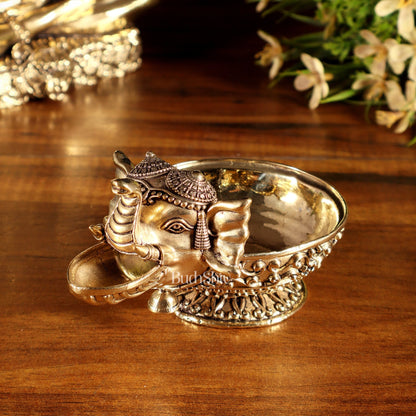 Beautiful Superfine Brass Elephant Face Design Diya – Intricate Carvings - Budhshiv.com