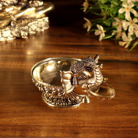 Beautiful Superfine Brass Elephant Face Design Diya – Intricate Carvings - Budhshiv.com
