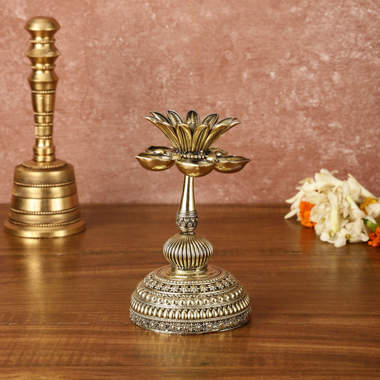 Beautiful Superfine Brass Lotus Oil Lamp Diya | 6 Inch Height - Budhshiv.com