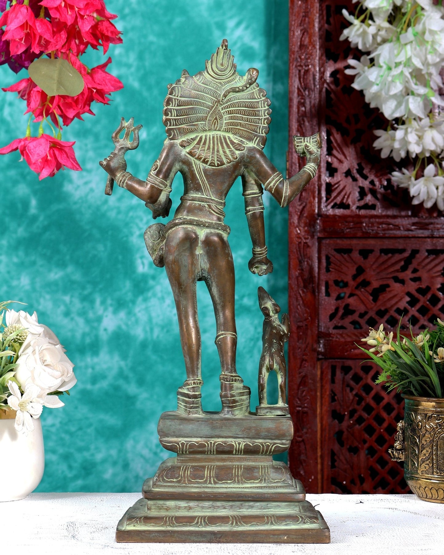 Bhikshasthana Shiva Kaal Bhairava Brass Statue | Height: 14.5 inch Chola Patina - Budhshiv.com