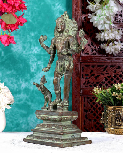 Bhikshasthana Shiva Kaal Bhairava Brass Statue | Height: 14.5 inch Chola Patina - Budhshiv.com