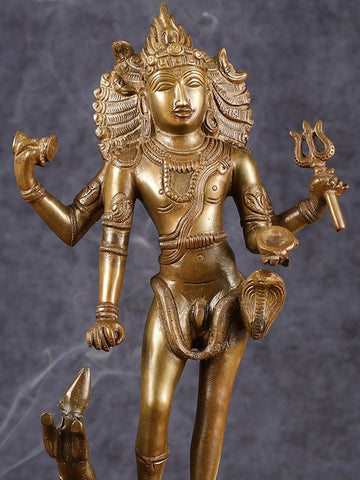 Bhikshasthana Shiva Kaal Bhairava Brass Statue | Height: 14.5 inch - Budhshiv.com