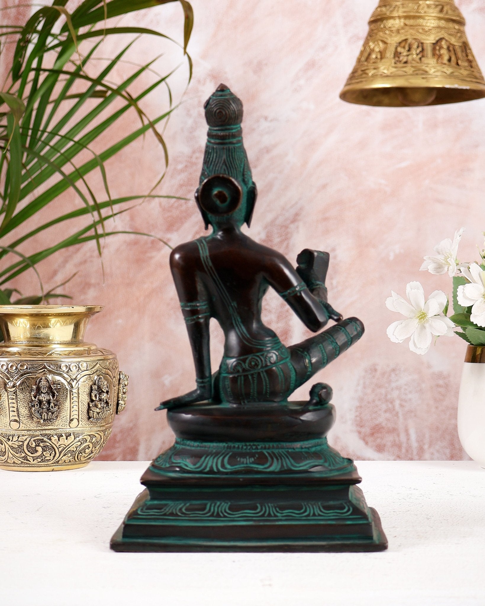 Bhoga Shakti Pure Brass Seated Parvati Idol – 9 Inch antique bronze tone - Budhshiv.com