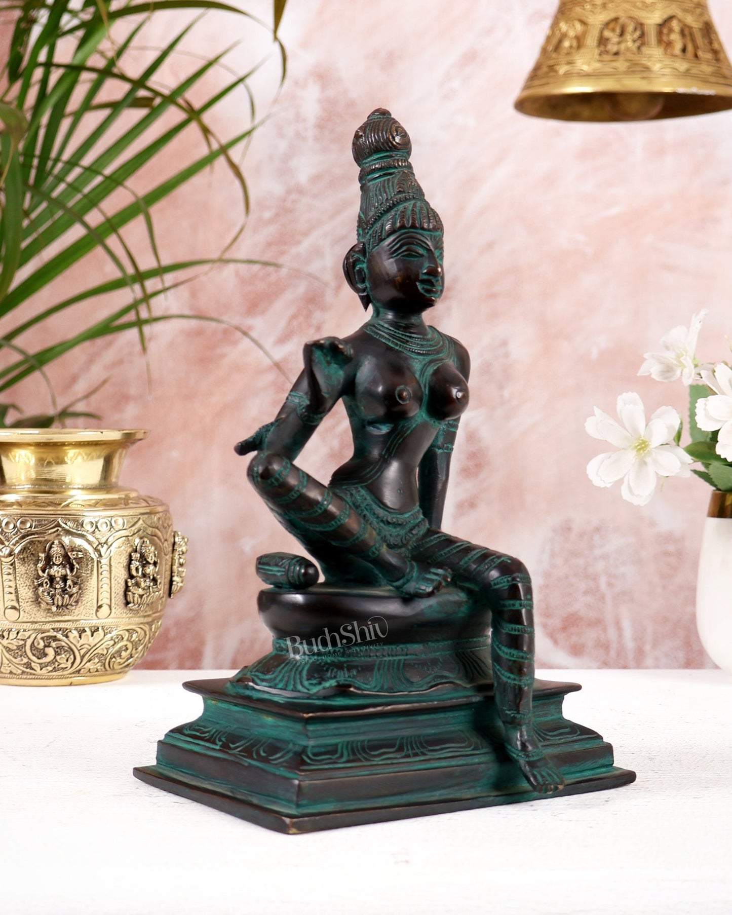 Bhoga Shakti Pure Brass Seated Parvati Idol – 9 Inch antique bronze tone - Budhshiv.com
