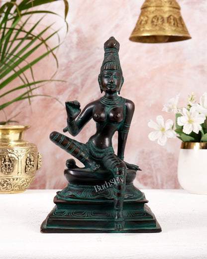 Bhoga Shakti Pure Brass Seated Parvati Idol – 9 Inch antique bronze tone - Budhshiv.com