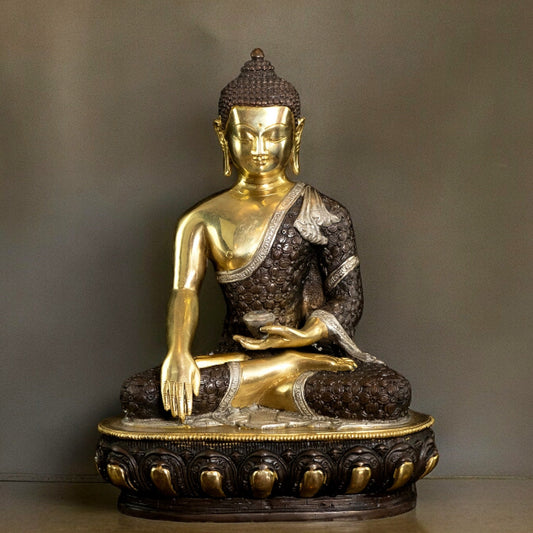Bhumisparsha Mudra Brass Buddha Three - tone Idol | Rare 13" - Budhshiv.com