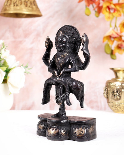 Black Finish Brass Narasimha Killing Hiranyakashyap Idol – Fierce Protection Form (7.5 Inches) - Budhshiv.com