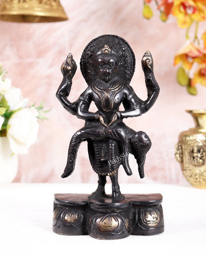 Black Finish Brass Narasimha Killing Hiranyakashyap Idol – Fierce Protection Form (7.5 Inches) - Budhshiv.com