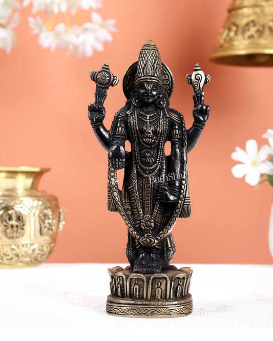 Black Finish Brass Tirupati Balaji Statue – Divine Lord Venkateswara Idol (8 Inches) - Budhshiv.com