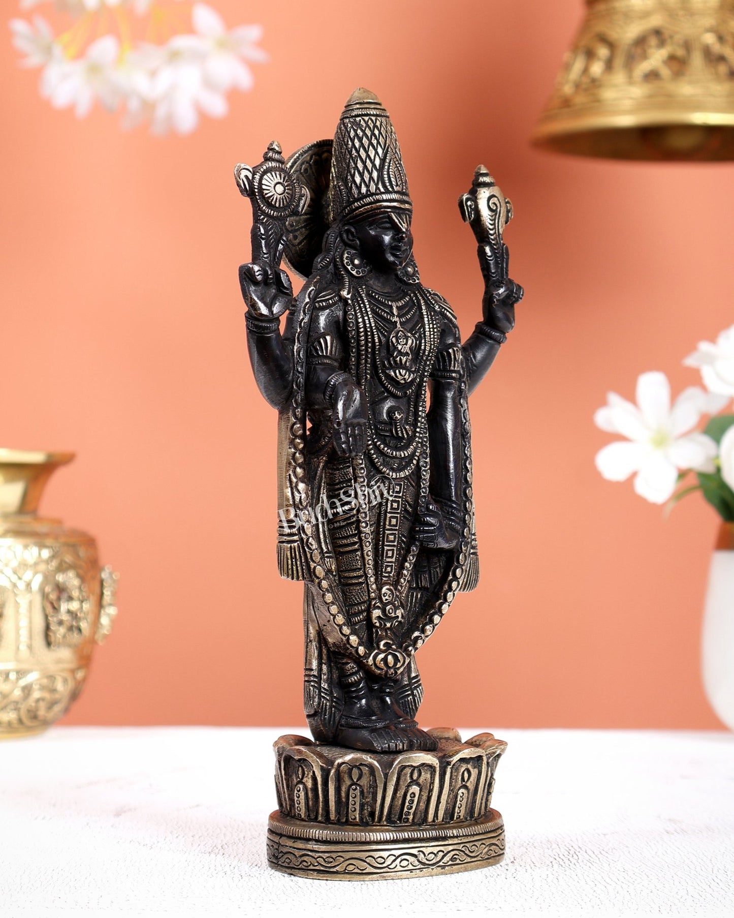 Black Finish Brass Tirupati Balaji Statue – Divine Lord Venkateswara Idol (8 Inches) - Budhshiv.com