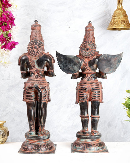 Black Finish Chola Inspired Brass Hanuman & Garuda Statue Pair – Divine Standing Sculptures 24" red sand finish - Budhshiv.com