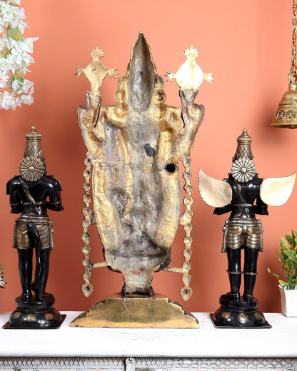Black Finish Chola Inspired Brass Tirupati Balaji with Hanuman & Garuda Statue Set – Divine Temple Ensemble 34.5 inch - Budhshiv.com
