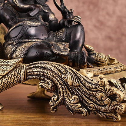 Black Gold Brass Lord Ganapathi Statue on Peacock Throne – 7.5" Exquisite Handcrafted Idol - Budhshiv.com