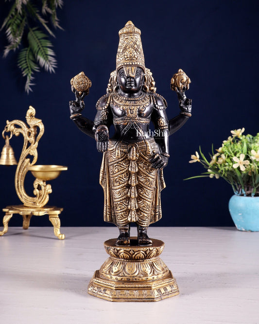 Black & Gold Brass Tirupati Balaji Statue | 12" Height - Budhshiv.com