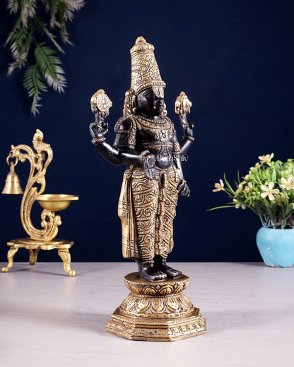 Black & Gold Brass Tirupati Balaji Statue | 12" Height - Budhshiv.com