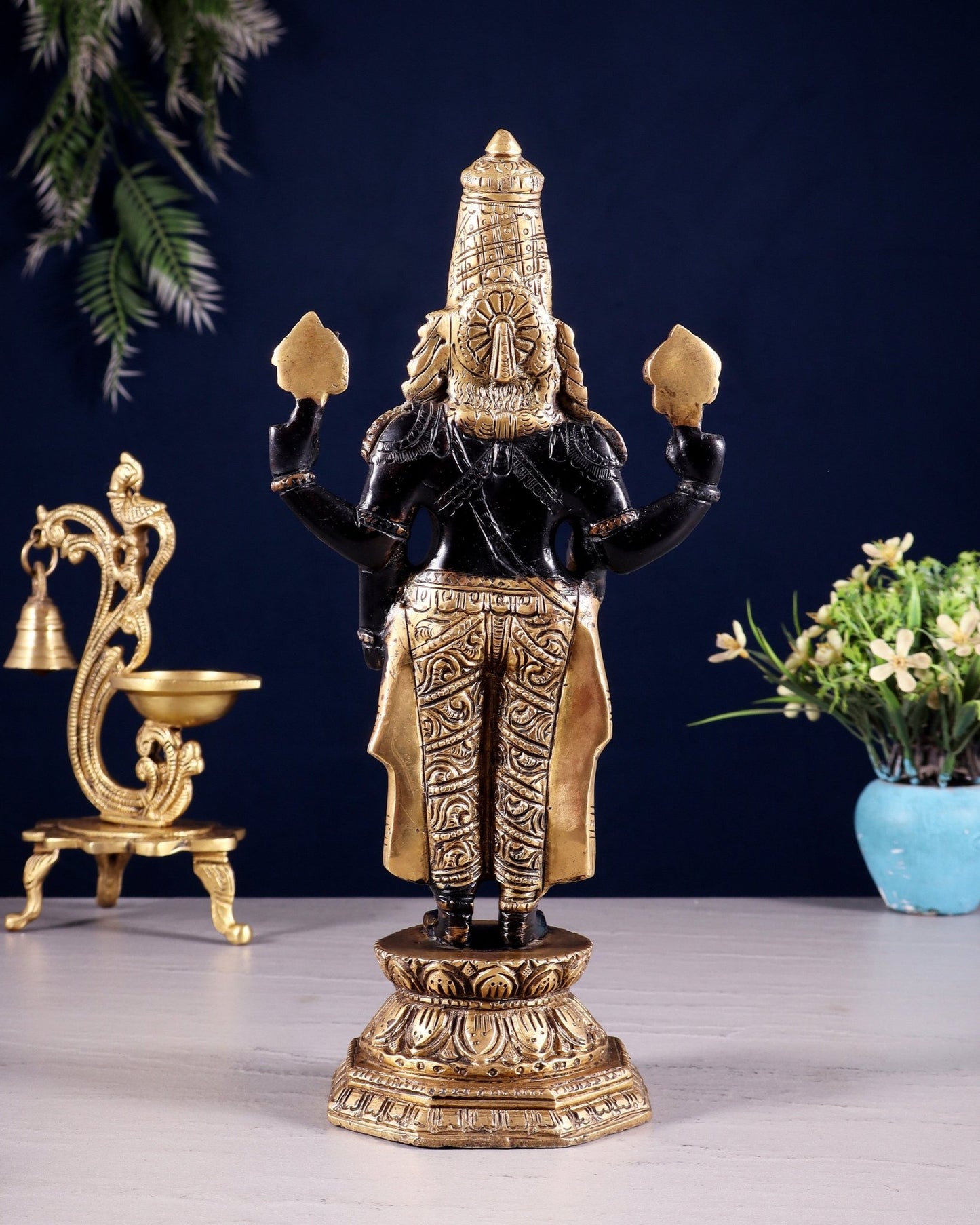 Black & Gold Brass Tirupati Balaji Statue | 12" Height - Budhshiv.com