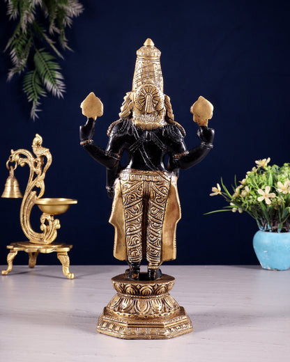 Black & Gold Brass Tirupati Balaji Statue | 12" Height - Budhshiv.com