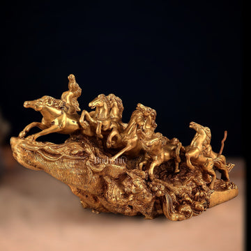 Brass 9 Lucky Horses Running Uphill | Decorative Showpiece Vastu Approved - Budhshiv.com