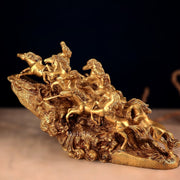 Brass 9 Lucky Horses Running Uphill | Decorative Showpiece Vastu Approved - Budhshiv.com