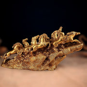 Brass 9 Lucky Horses Running Uphill | Decorative Showpiece Vastu Approved - Budhshiv.com