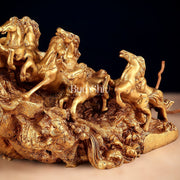 Brass 9 Lucky Horses Running Uphill | Decorative Showpiece Vastu Approved - Budhshiv.com