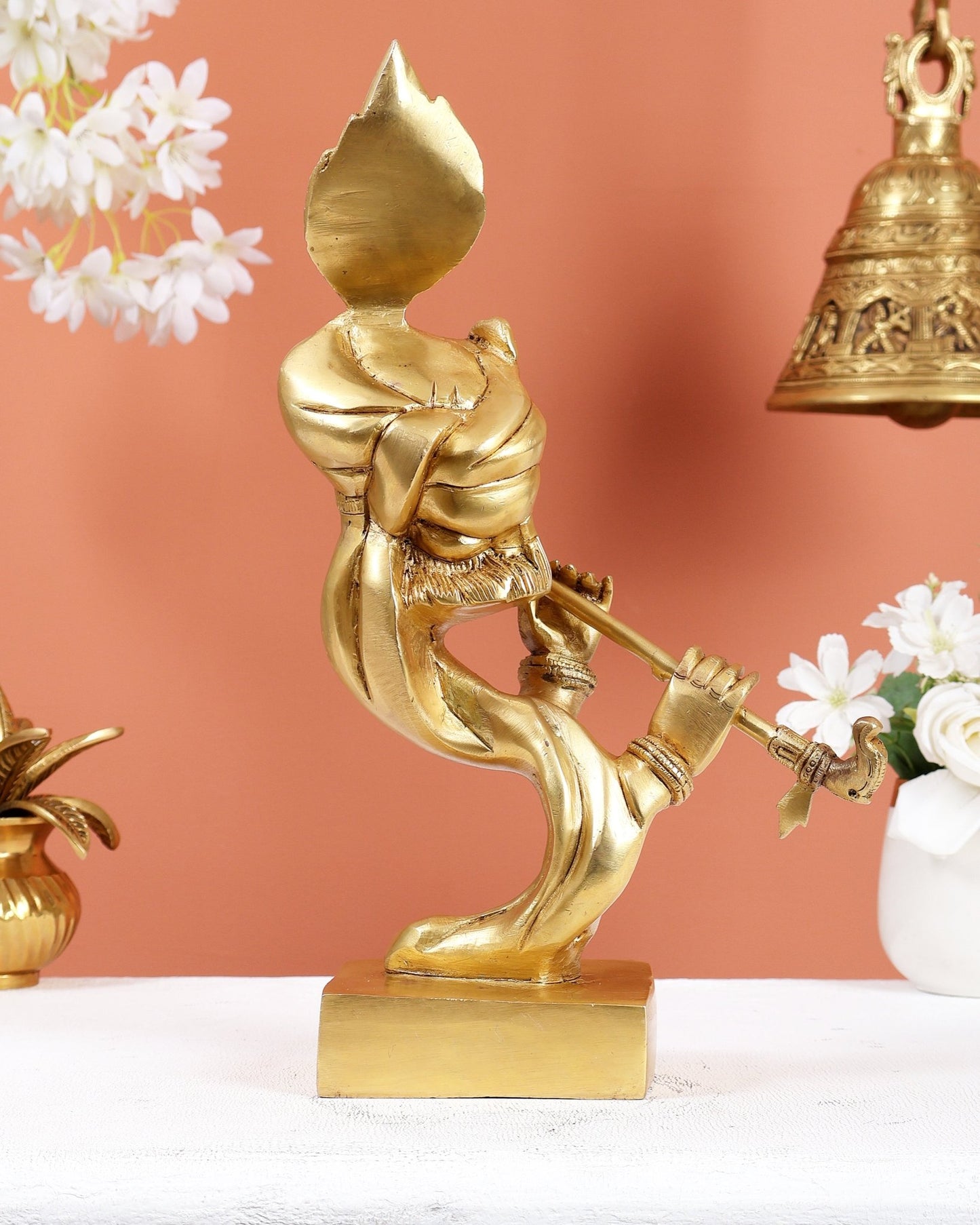 Brass Abstract Aatma Krishna Statue with Jai Shri Krishna Carvings – Auspicious Spiritual Artefact 12 inch - Budhshiv.com