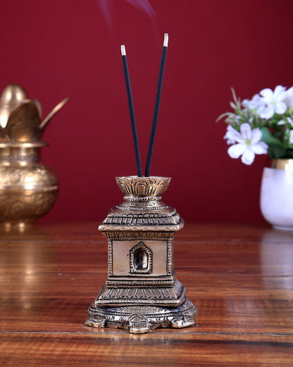 Brass Agarbatti Stand – Tulsi Kyara Design 3.8 inch - Budhshiv.com