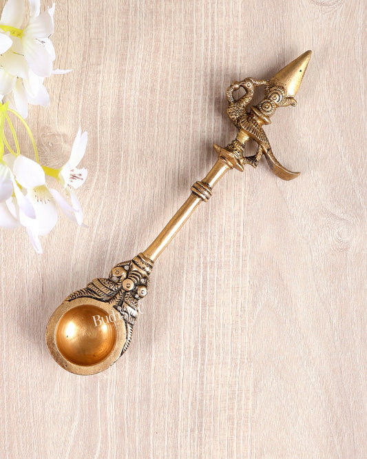 Brass Annam Design Hawan Ghee Sruva Spoon – Yagya Pooja Offering Ladle (7.5 Inches) - Budhshiv.com