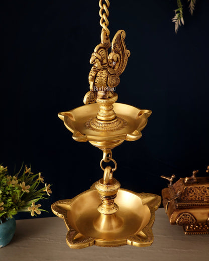 Brass Annam Pakshi Dual Hanging Lamp 27" - Budhshiv.com