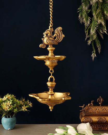 Brass Annam Pakshi Dual Hanging Lamp 27" - Budhshiv.com