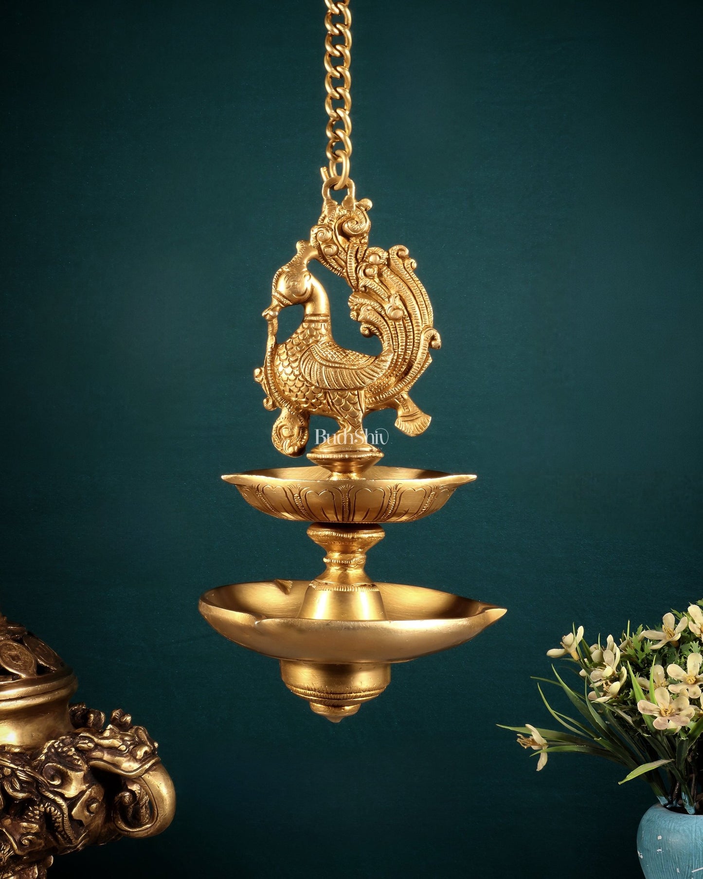 Brass Annam Pakshi Dual Hanging Oil Lamp - Budhshiv.com