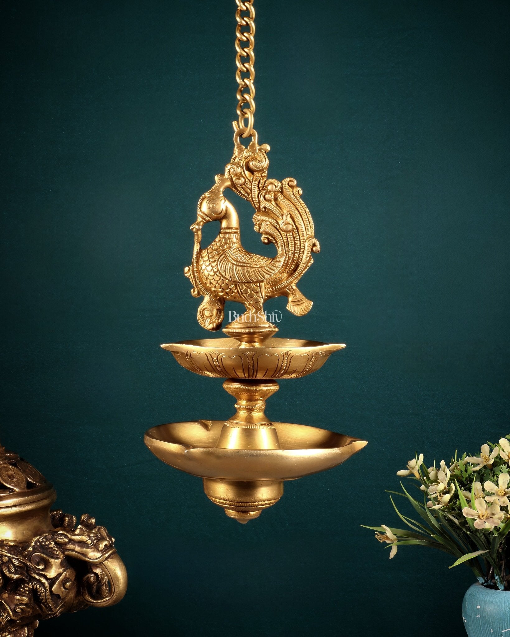 Brass Annam Pakshi Dual Hanging Oil Lamp - Budhshiv.com