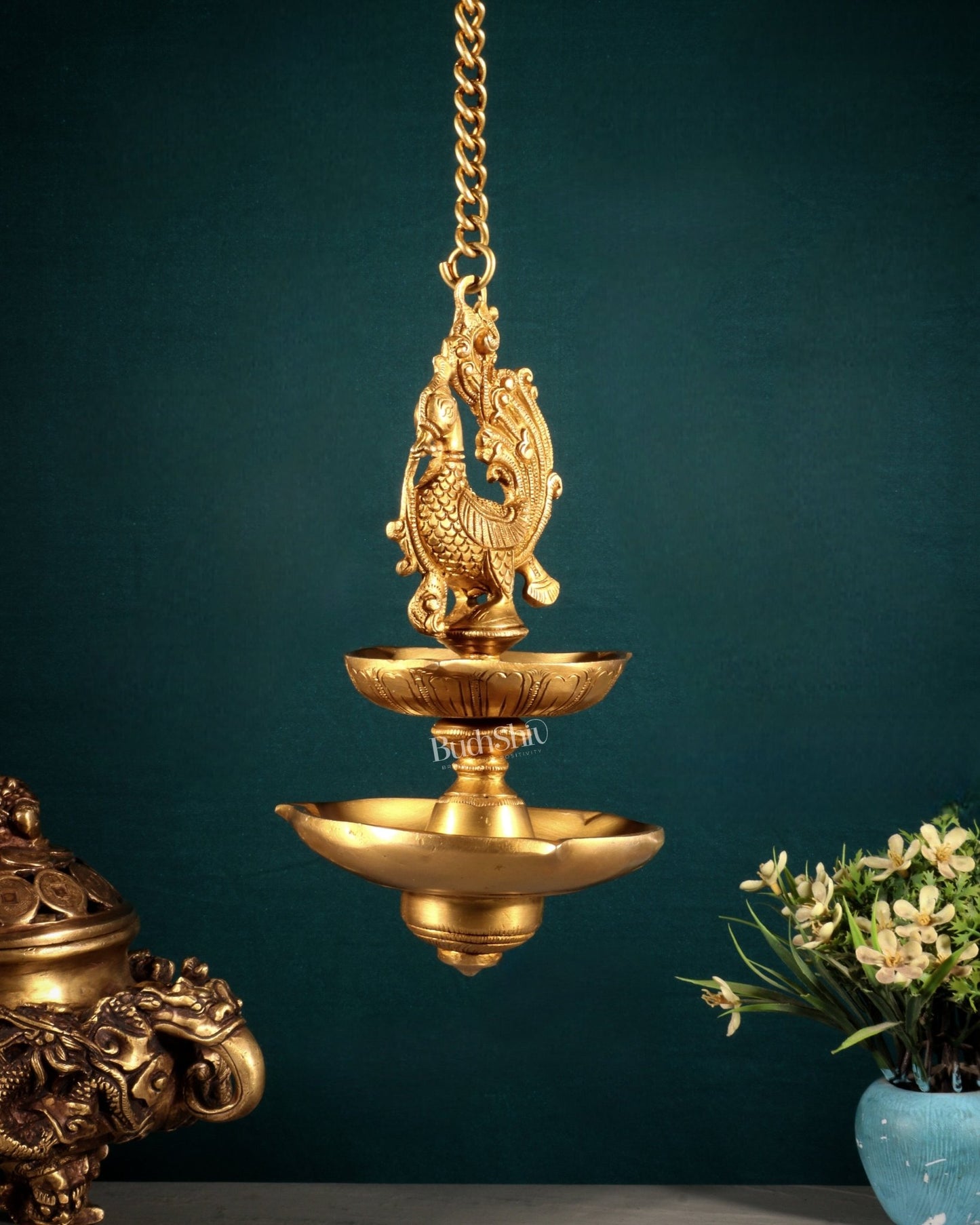 Brass Annam Pakshi Dual Hanging Oil Lamp - Budhshiv.com