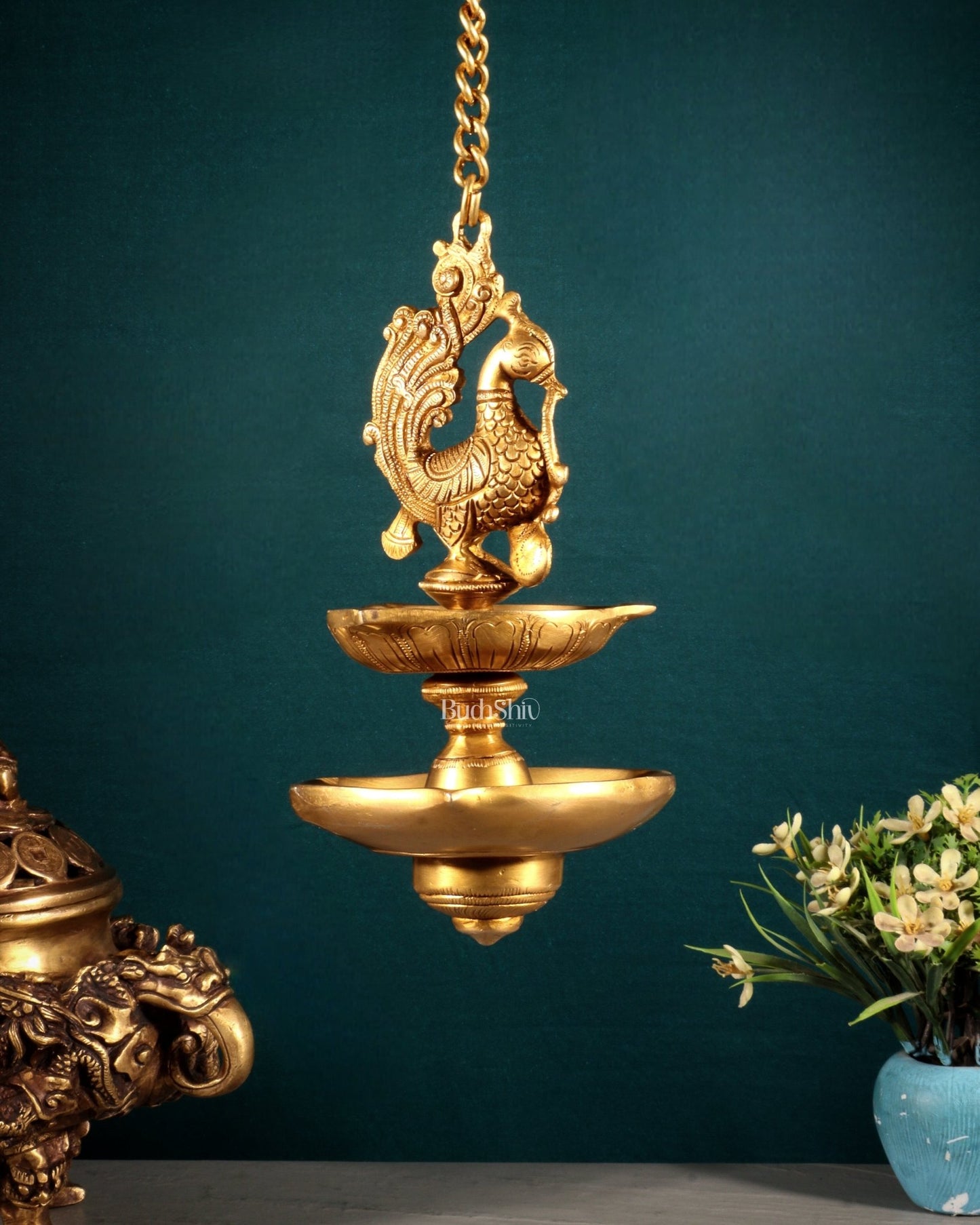 Brass Annam Pakshi Dual Hanging Oil Lamp - Budhshiv.com