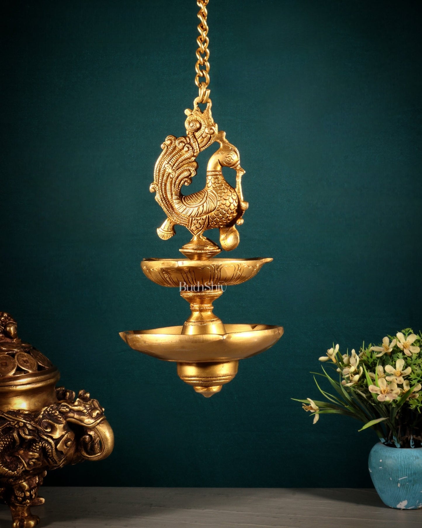 Brass Annam Pakshi Dual Hanging Oil Lamp - Budhshiv.com