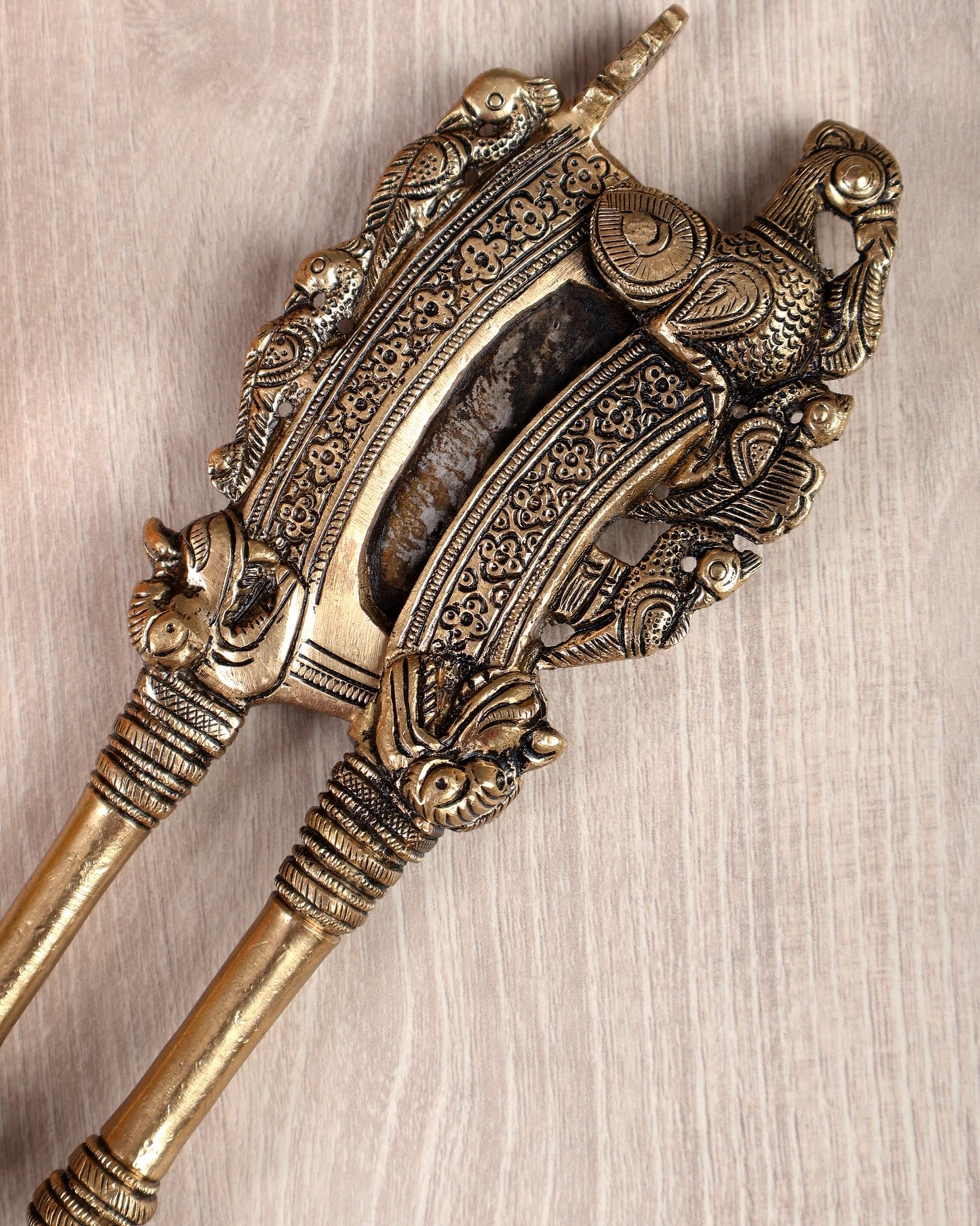 Brass Annam Pakshi Nut Cutter with Peacock Motifs – Traditional Collectible Craft Piece (7.6 Inches) - Budhshiv.com