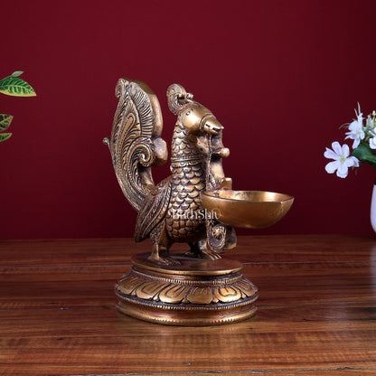 Brass Annam Pakshi Oil Lamp Diya | Traditional Peacock Deepam - Budhshiv.com