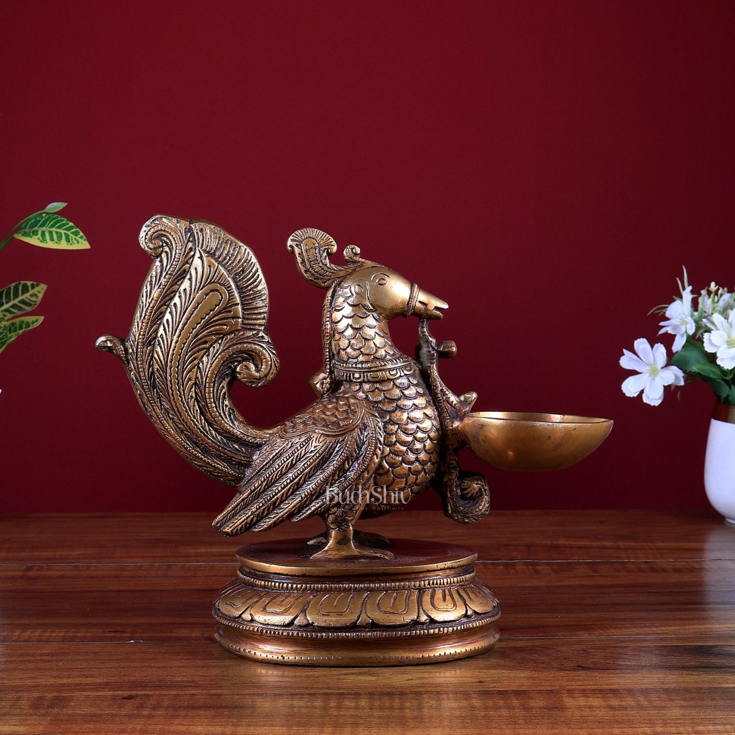Brass Annam Pakshi Oil Lamp Diya | Traditional Peacock Deepam - Budhshiv.com