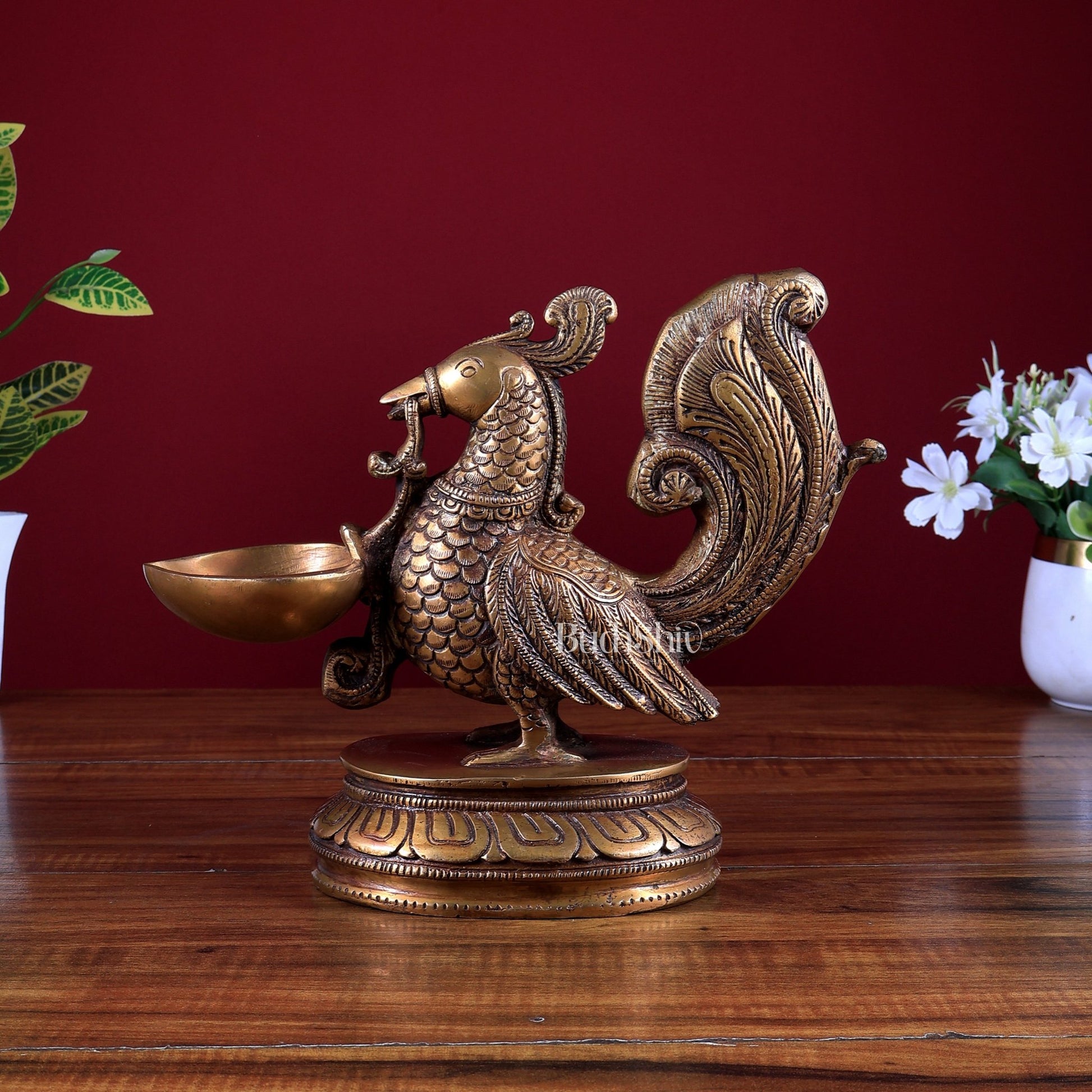 Brass Annam Pakshi Oil Lamp Diya | Traditional Peacock Deepam - Budhshiv.com