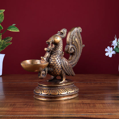 Brass Annam Pakshi Oil Lamp Diya | Traditional Peacock Deepam - Budhshiv.com
