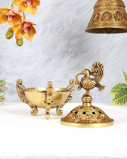 Brass Annam Pakshi Peacock Dhoop Burner – Traditional Loban Daani - Budhshiv.com