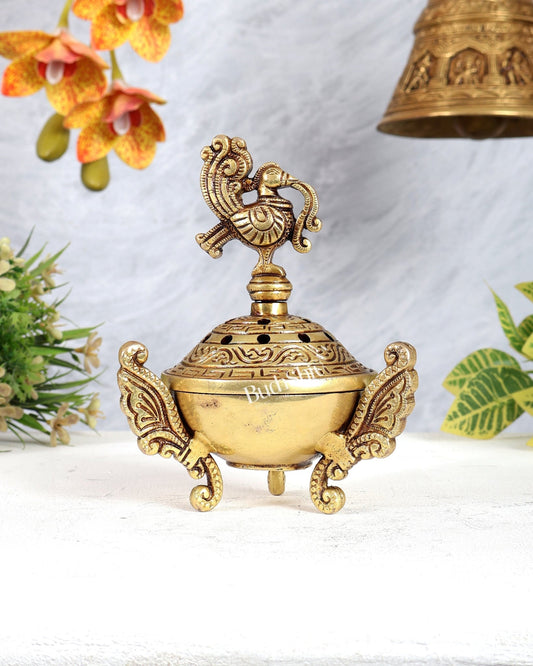 Brass Annam Pakshi Peacock Dhoop Burner – Traditional Loban Daani - Budhshiv.com