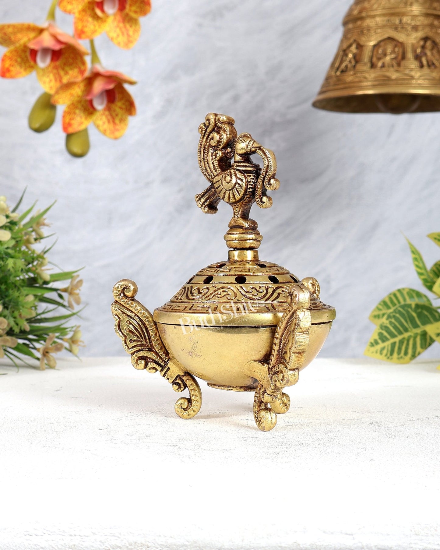 Brass Annam Pakshi Peacock Dhoop Burner – Traditional Loban Daani - Budhshiv.com
