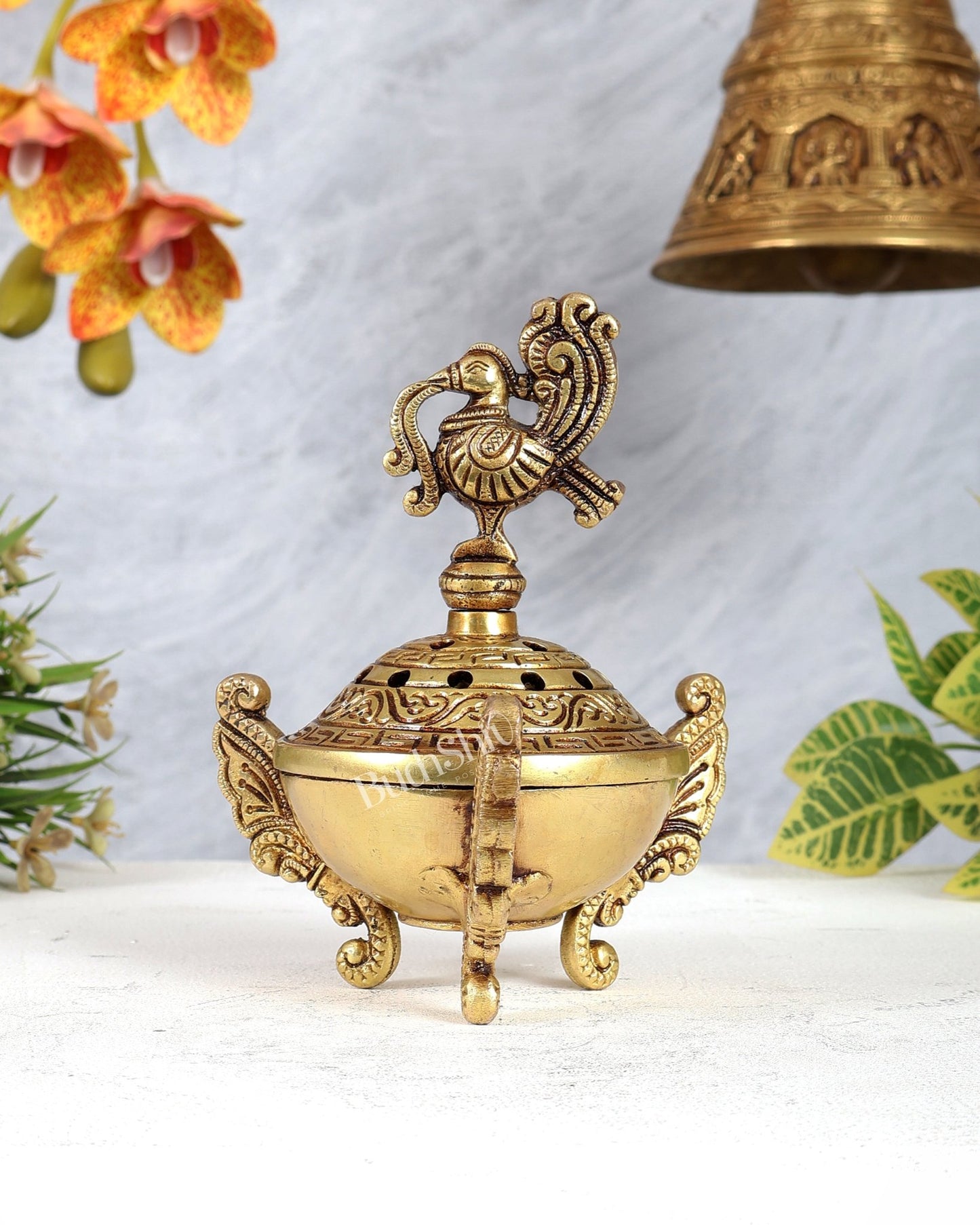 Brass Annam Pakshi Peacock Dhoop Burner – Traditional Loban Daani - Budhshiv.com