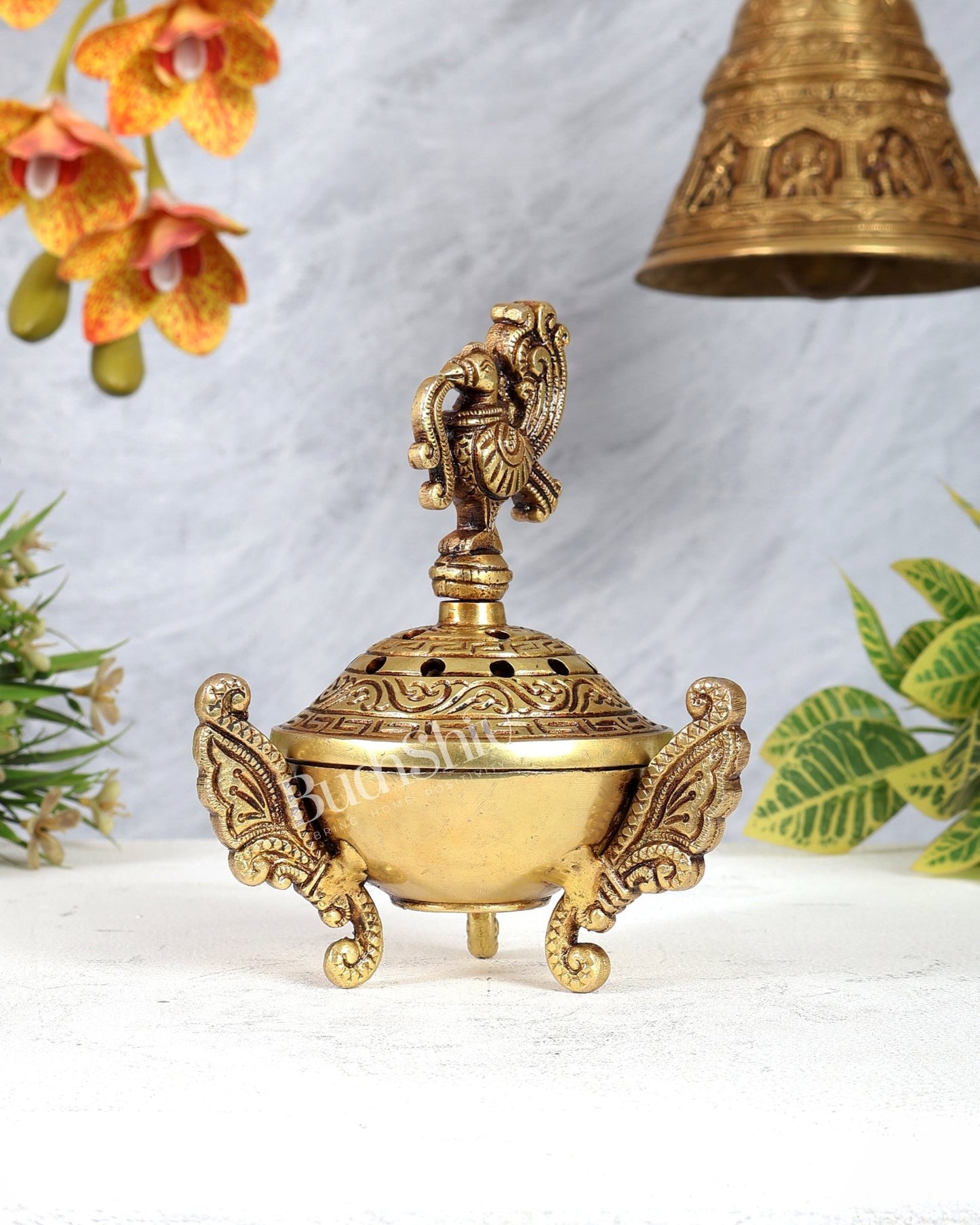 Brass Annam Pakshi Peacock Dhoop Burner – Traditional Loban Daani - Budhshiv.com