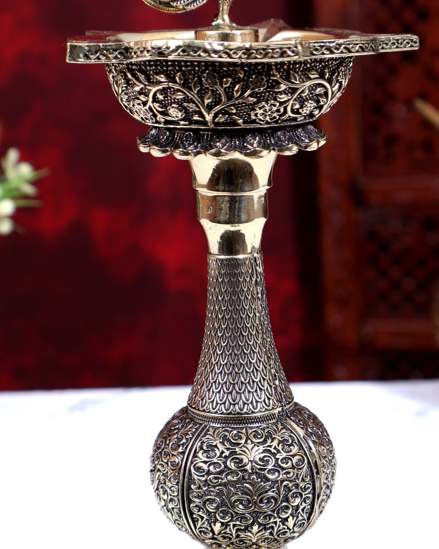Brass Annam Pakshi Peacock Oil Lamp Diya | Pure Brass Swan Peacock Handcrafted Diya 10 inch - Budhshiv.com