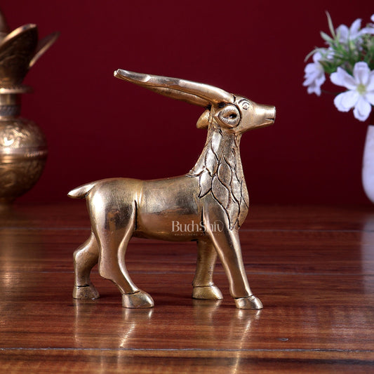 Brass Antelope (Deer with Horns) Showpiece – Vastu - Approved 4.5 inch - Budhshiv.com