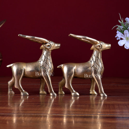 Brass Antelope (Deer with Horns) Showpiece – Vastu - Approved 4.5 inch - Budhshiv.com